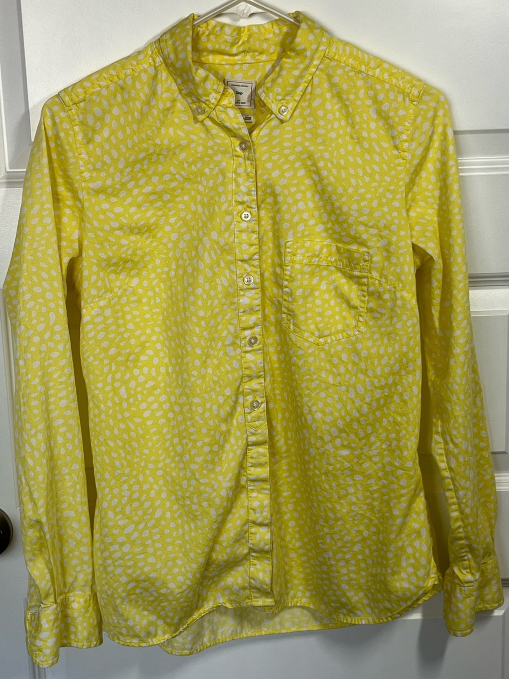 Gap Yellow White Print Button Up Shirt Preppy Retro Spring Cotton M